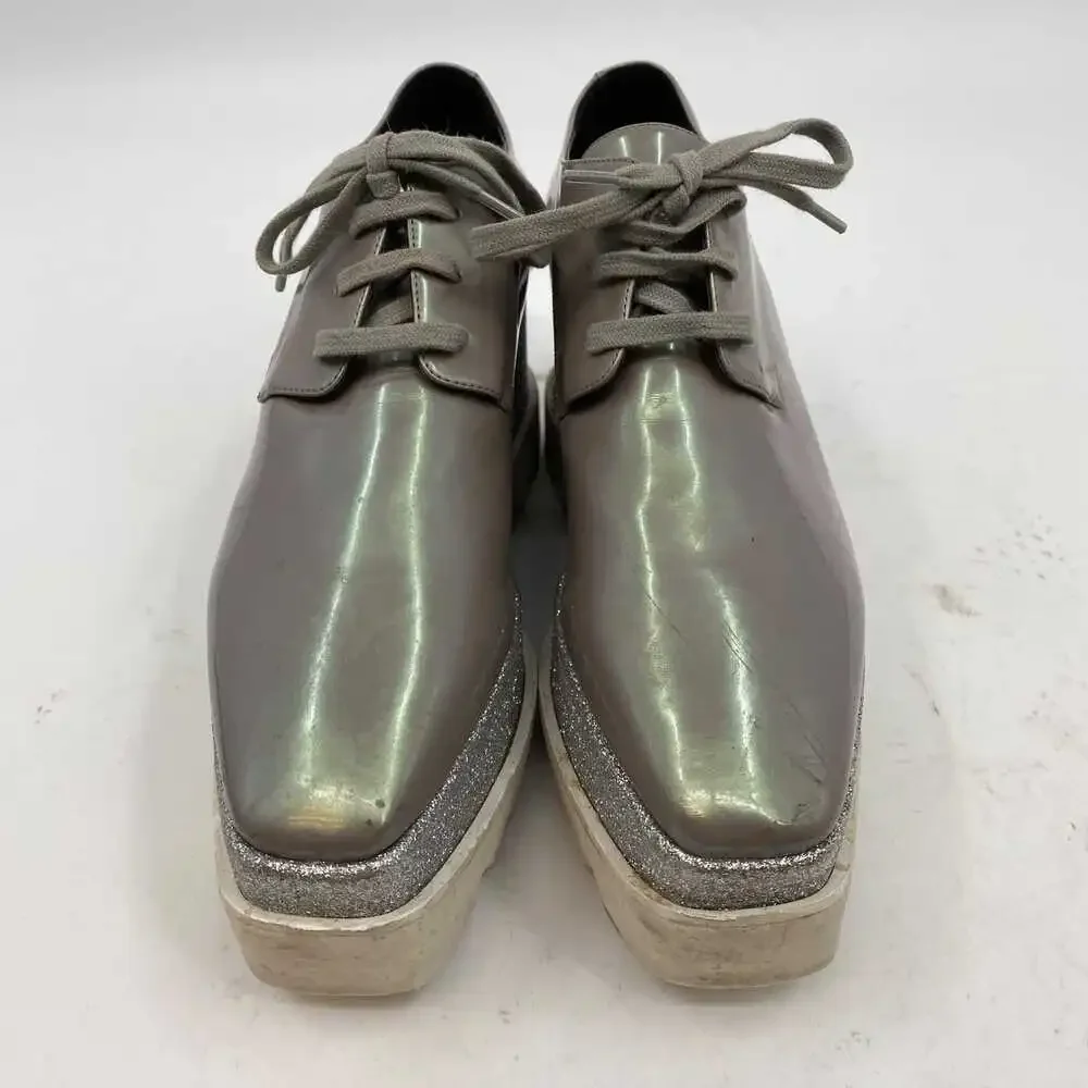 Stella McCartney Gray Silver Glitter Platform Lace-Up Shoes | 38EU Regular